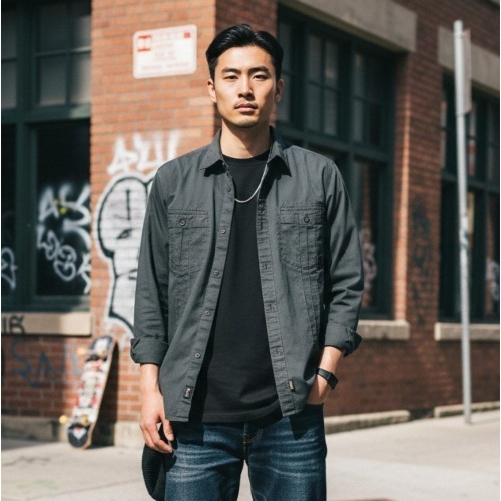 Vans Men's L Black Long Sleeve Button Up Shirt Western Style Dual Pockets Fade